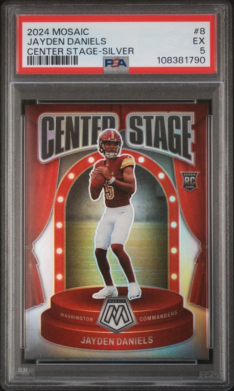 2024 Mosaic Football Jayden Daniels Prizm Center Stage Silver PSA 5 Commanders