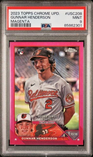 2023 Topps Chrome Upd Rookie /399 Magenta #USC208 Gunnar Henderson RC SP PSA 9