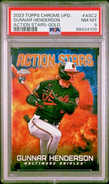 2023 Topps Chrome Upd Rookie /50 Gold Refractor #ASC-2 Gunnar Henderson RC PSA 8 view 1