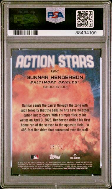 2023 Topps Chrome Upd Rookie /50 Gold Refractor #ASC-2 Gunnar Henderson RC PSA 8 view 2