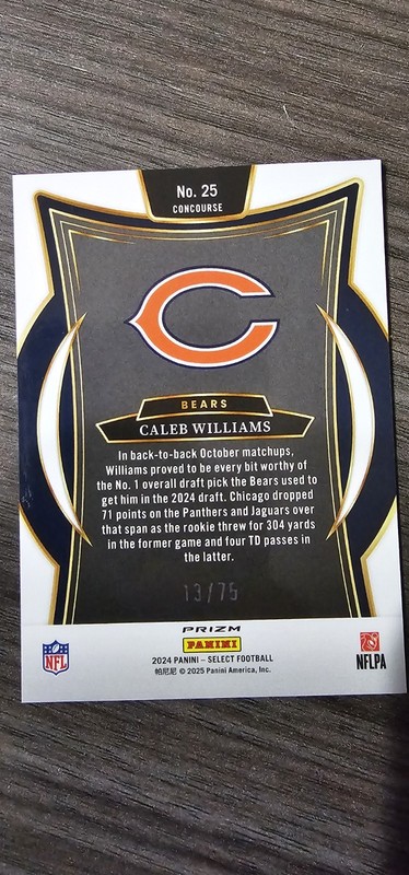 Caleb Williams Purple Select #/75 RC view 2