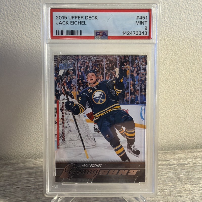 Jack Eichel 2015-16 Upper Deck Young Guns #451 PSA 9 MINT RC Rookie D070 view 1
