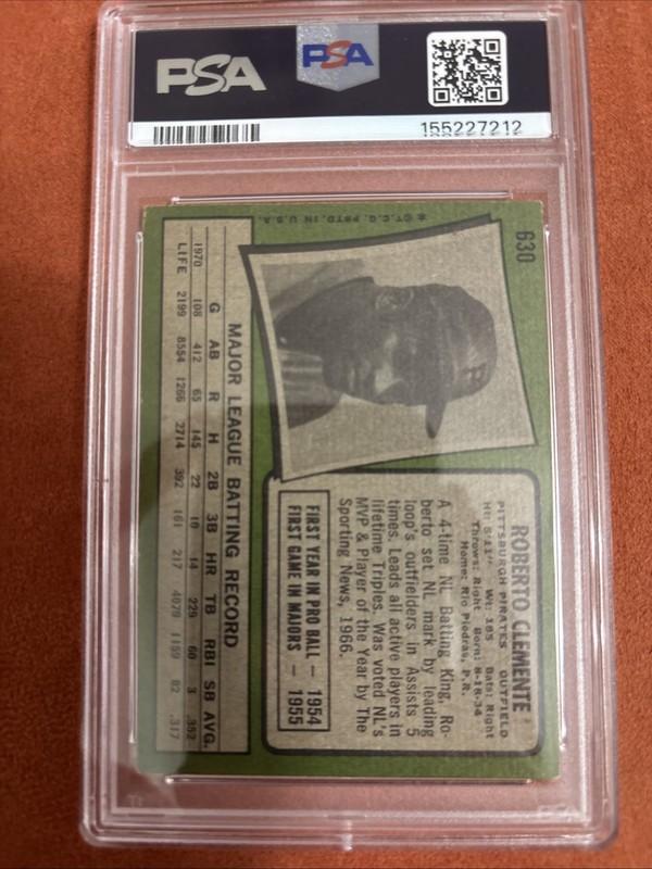1971 TOPPS ROBERTO CLEMENTE #630 PSA 2.5 Pittsburgh Pirates RIP view 2