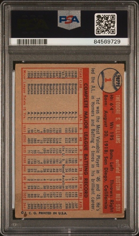 1957 Topps - Ted Williams #1 PSA 3 view 2