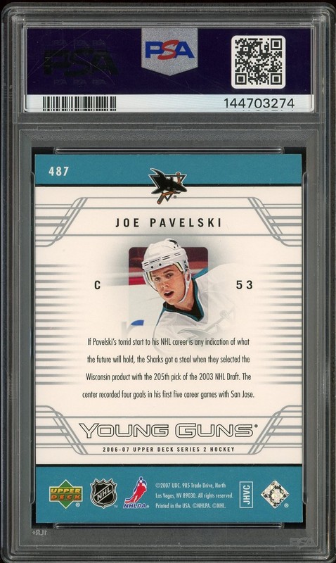 2006-07 Upper Deck Young Guns #487 Joe Pavelski RC PSA 8 view 2
