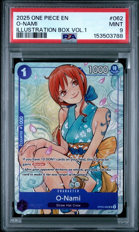 2025 ONE PIECE PROMOS ILLUSTRATION BOX VOL.1 #062 O-NAMI PSA 9