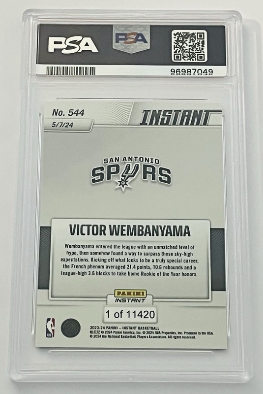 Victor Wembanyama 2023-24 Panini Instant Rookie Card #544 RC ROY PSA 10 view 2