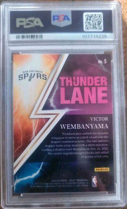 Victor Wembanyama 2023-24 Panini Select - Thunder Lane #5 (RC) PSA 10 SPURS view 2