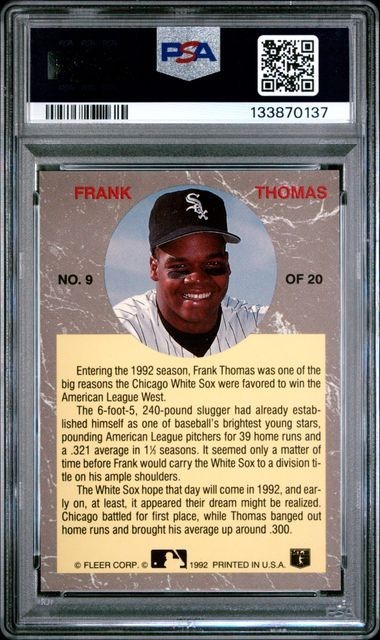 PSA 9 1992 Fleer Ultra All Stars #9 - Frank Thomas - White Sox HOF! view 2