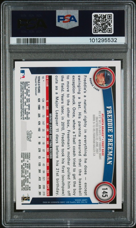 2011 Topps - #145 FREDDIE FREEMAN - Rookie - PSA 9 view 2