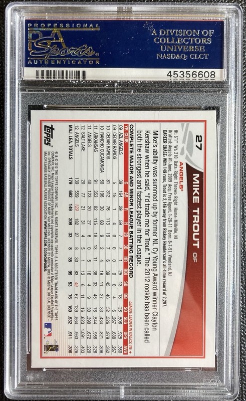 2013 topps MIKE TROUT #27 PSA 10 view 2
