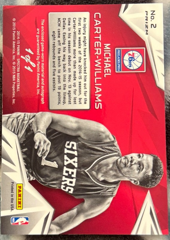 2014-15 Panini Spectra Michael Carter-Williams Superstar Black Patch Auto #1/1 view 2