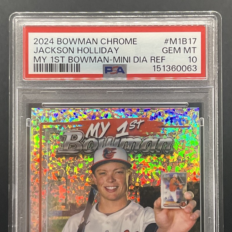 2024 Bowman Chrome JACKSON HOLLIDAY “1ST BOWMAN” Mini-Diamond /150 PSA 10 view 2