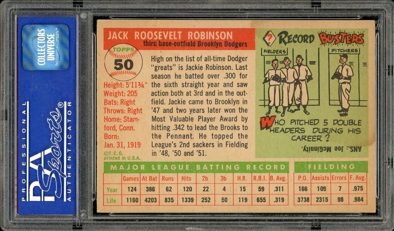 1955 Topps #50 Jackie Robinson HOF Brooklyn Dodgers PSA 5 EX CENTER view 2