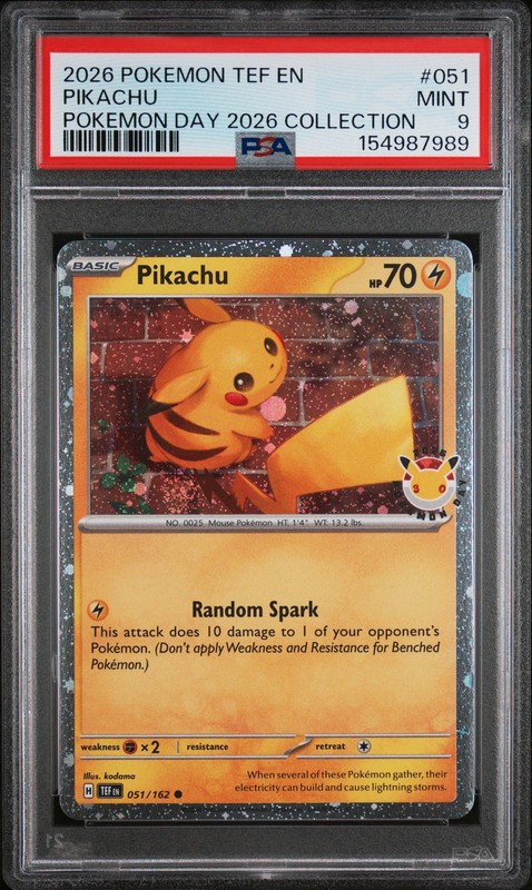 PSA 9 MINT - 2026 POKEMON TEMPORAL FORCES 051 PIKACHU 2026 Pokemon Day Promo