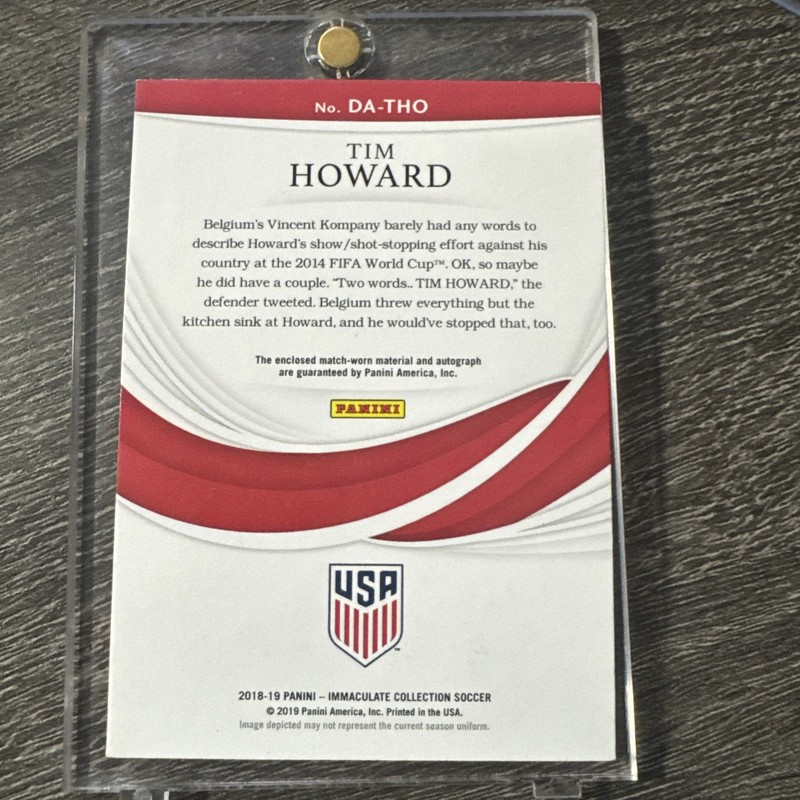 2018-19 Panini Immaculate Tim Howard Match Worn Dual Patch Auto /10 view 2
