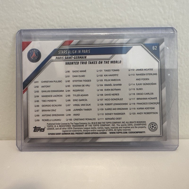 Topps 2021-22 Stars Align in Paris #62 Mbappé Messi Neymar Paris Saint-Germain view 2