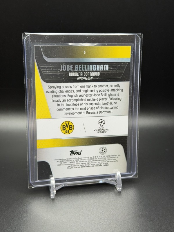 2025-26 Topps Chrome UCC Jobe Bellingham FDI 01 /11 First Day Issue RC view 2
