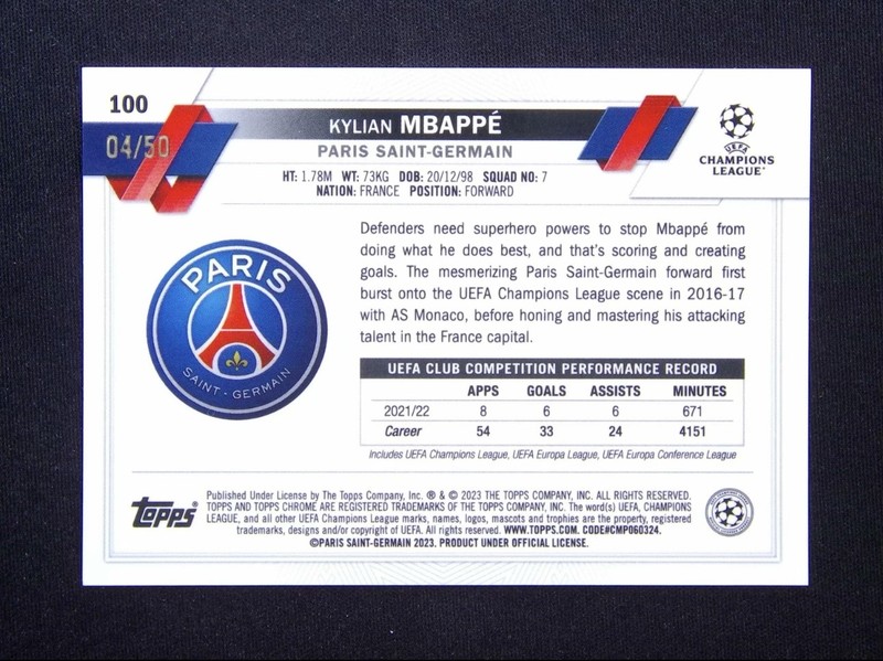 2022-23 Topps Chrome UEFA Sapphire Kylian Mbappe #100 Orange /50 view 2