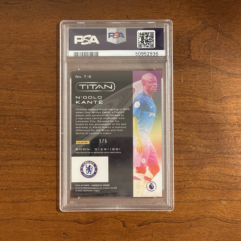 2019-20 Panini Chronicles - Titan N'Golo Kante #T-6 Gold Vinyl Prizm /5 PSA 9 view 2