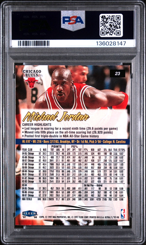 1997-98 Fleer Ultra Michael Jordan #23 PSA 8 Chicago Bulls HOF MVP Legend view 2