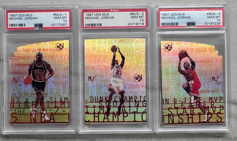 1997 UPPER DECK UD3 MICHAEL JORDAN # MJ3-1 - MJ3-2 - MJ3-3 ALL PSA 10's