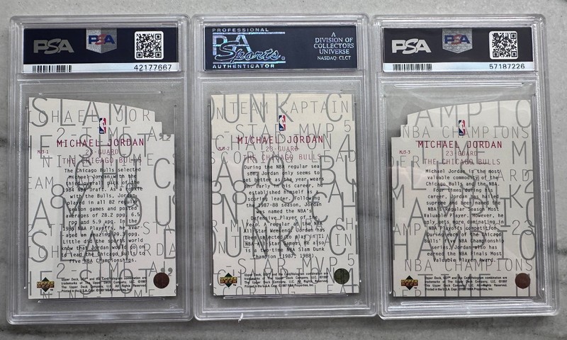 1997 UPPER DECK UD3 MICHAEL JORDAN # MJ3-1 - MJ3-2 - MJ3-3 ALL PSA 10's view 2