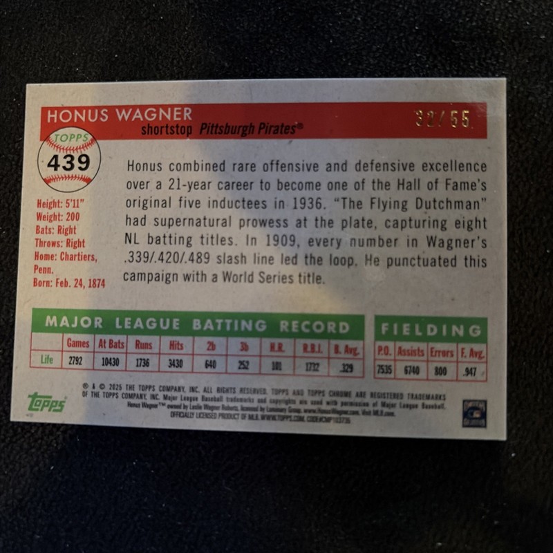 2025 Topps Chrome Platinum-#439 Honus Wagner Topps DIAMOND Refractor /55 view 2