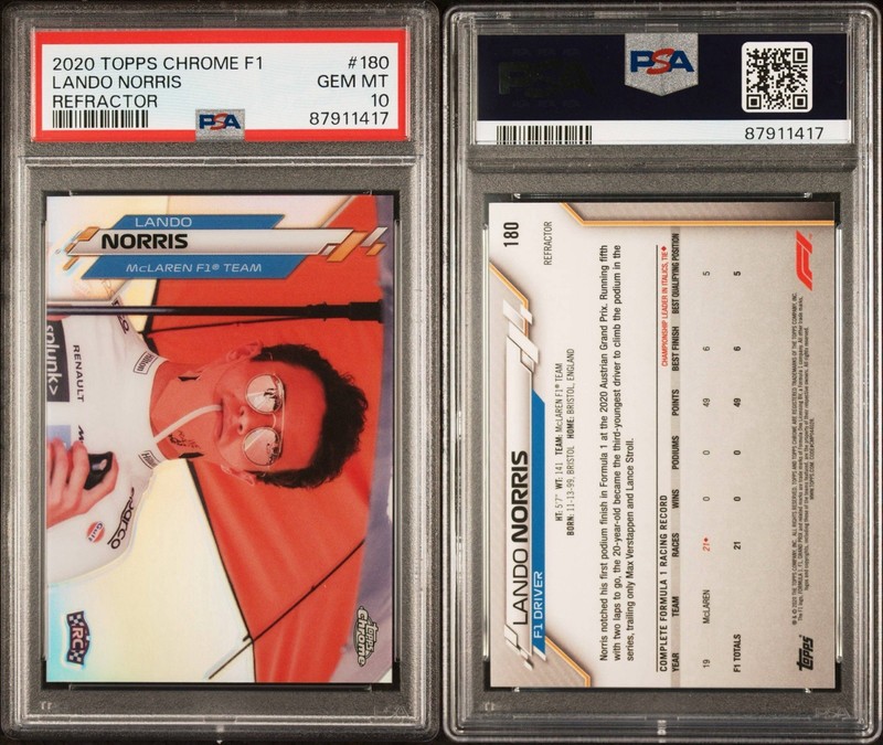 Lando Norris 2020 Topps Chrome F1 Refractor #180 PSA 10 Rookie McLaren F1 RC view 1
