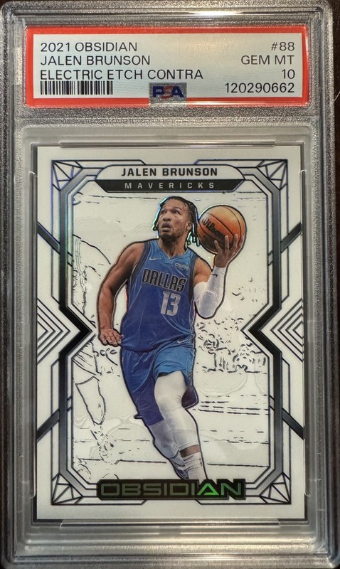 2021-22 Panini Obsidian Jalen Brunson White E-E Contra /3 #88 Knicks Mavs PSA 10