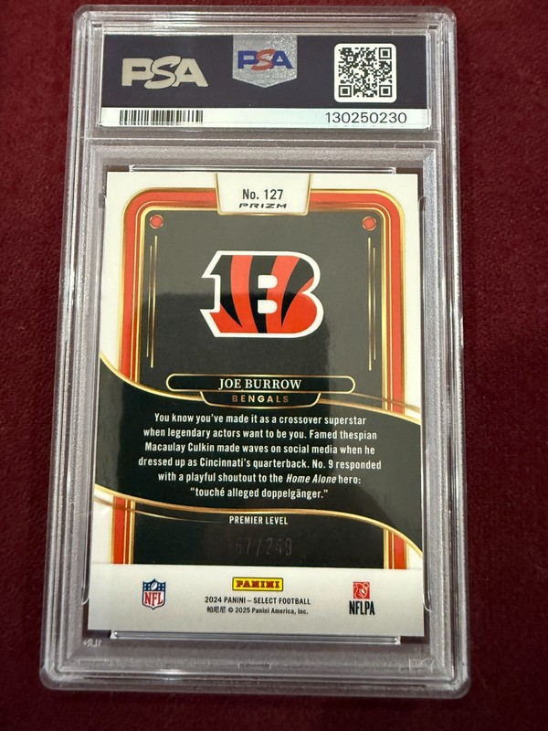 Joe Burrow 2024 Select Tri-Color Prizm 167/249 PSA 9 Mint Bengals view 2