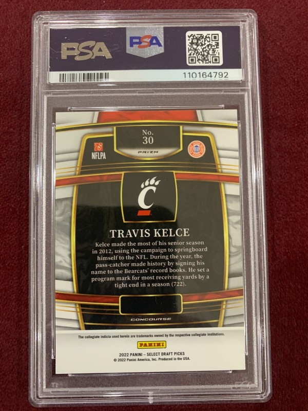 Travis Kelce 2022 Select Draft Picks Red Lazer Prizm PSA 10 Gem Mt KC Chiefs view 2