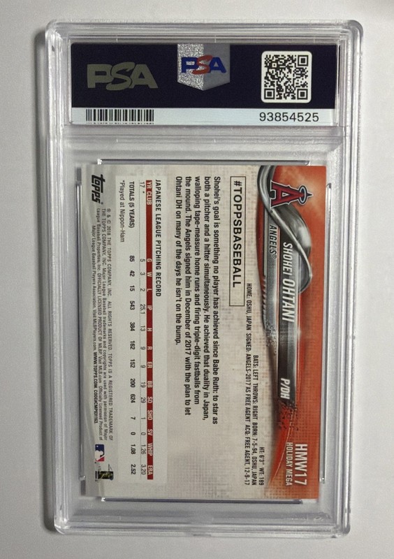 2018 Topps Holiday - Shohei Ohtani #HMW17 (RC) PSA 10 view 2