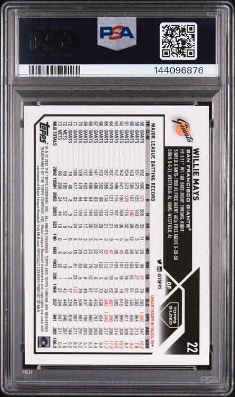 Willie Mays 2022 Topps Gilded Collection Mini Diamond Gold Etch PSA 10 GEM MINT view 2