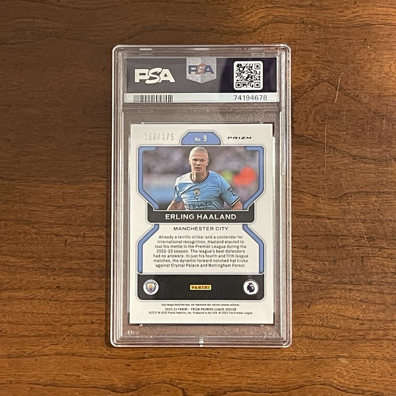 2022-23 Panini Prizm Premier League - Erling Haaland #9 Blue Prizm /175 PSA 9 view 2