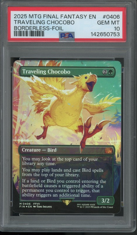 Traveling Chocobo 0406 Borderless-Foil Magic The Gathering Final Fantasy PSA 10