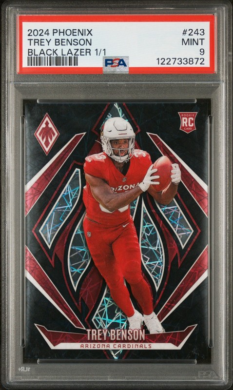 2024 Panini Phoenix - Trey Benson #243 Black Lazer Prizm 1/1 Rookie Card PSA 9