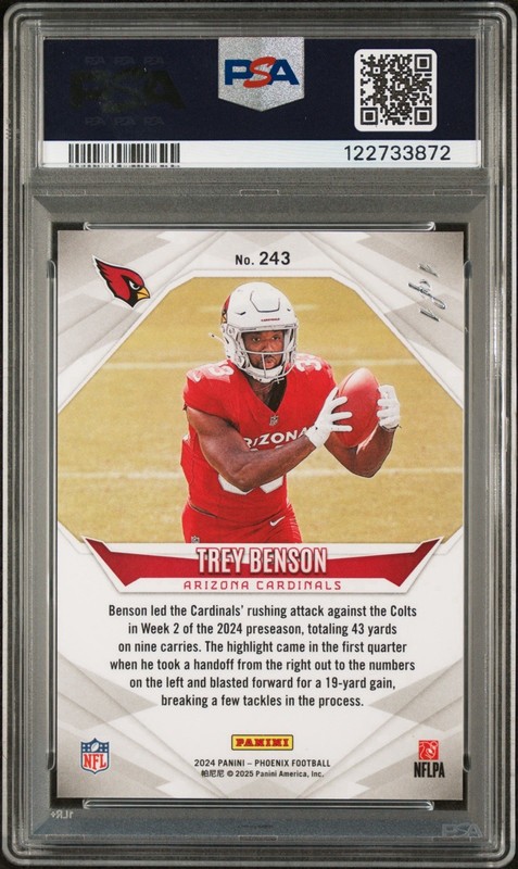 2024 Panini Phoenix - Trey Benson #243 Black Lazer Prizm 1/1 Rookie Card PSA 9 view 2
