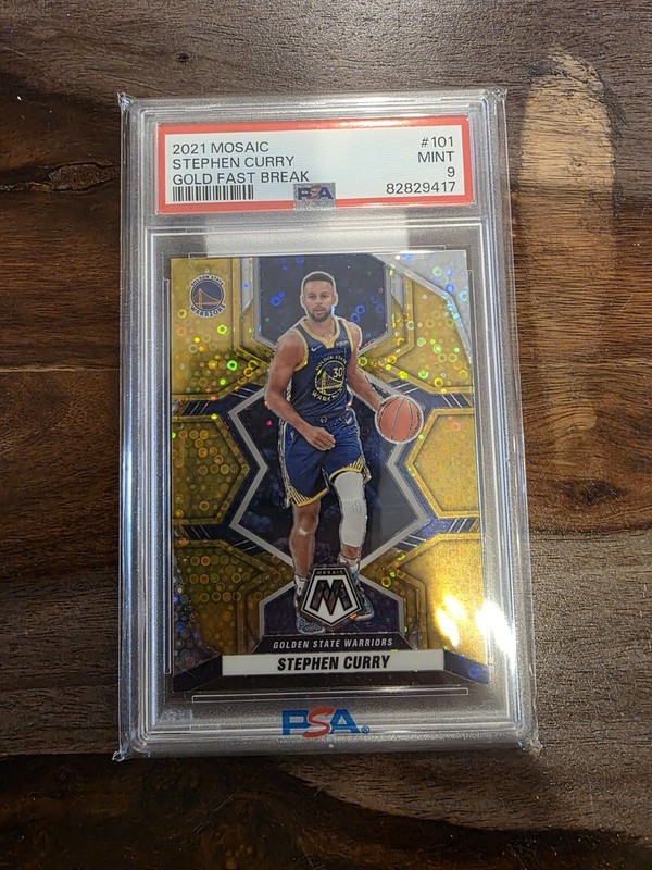 2021-22 Mosaic Fast Break Steph Curry Gold Disco /10 First Print PSA 9… Pop 3
