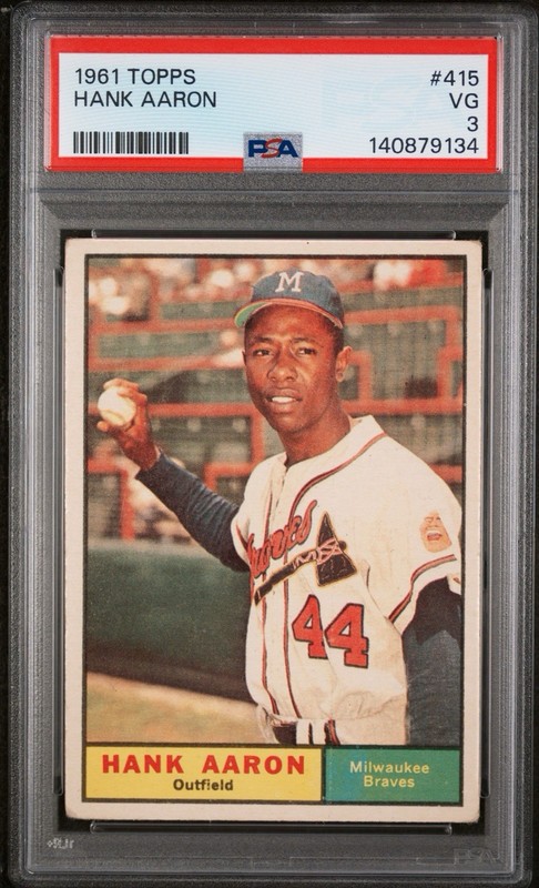 HANK AARON 1961 TOPPS PSA 3 ! *FRESHLY GRADED ! *DEAD CENTERED BEUATY FRONT/BACK