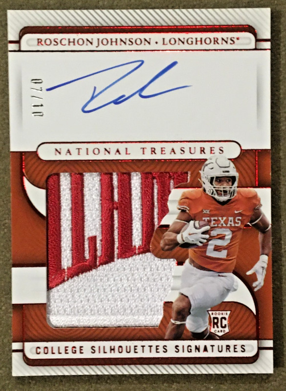 2023 National Treasures Sillouettes Auto 7/11 RC Roschon Johnson Texas Longhorn