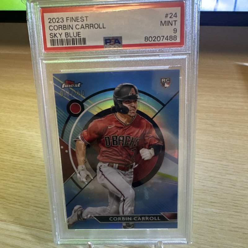 2023 Topps Finest Corbin Carroll Rookie PSA 9 Sky Blue Refractor /300