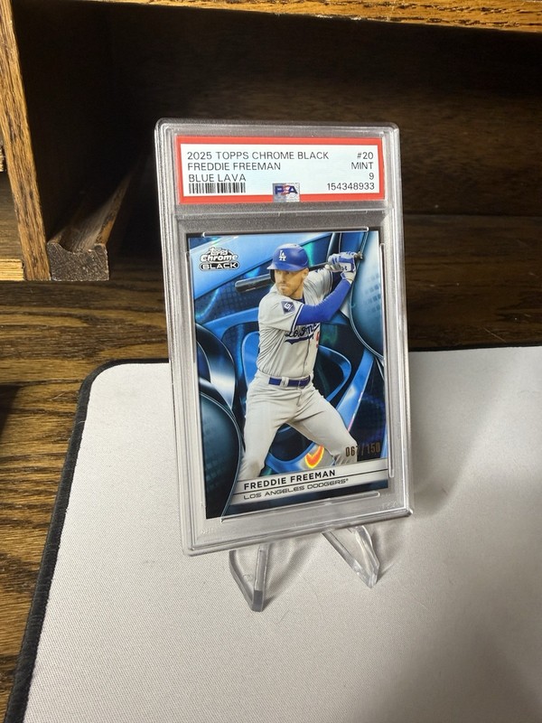 2025 Topps Chrome Black #20 Freddie Freeman Blue Lava /150 PSA 9 view 2
