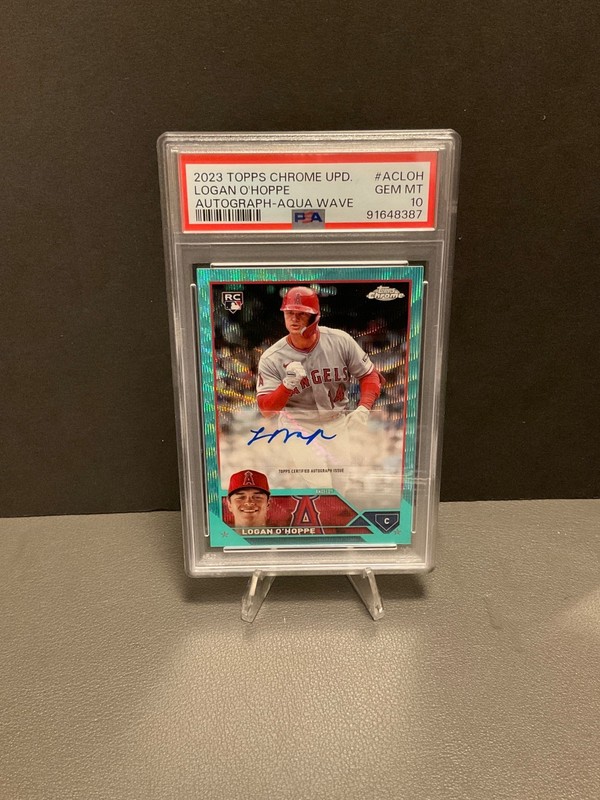 2023 Topps Chrome Update #ACLOH Logan O'Hoppe Auto Aqua Wave #/199 PSA 10