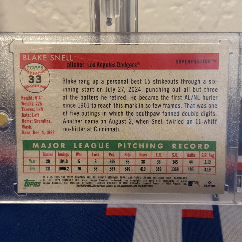 2025 Topps Chrome Platinum Anniversary - Blake Snell - Superfractor 1/1 -Dodgers view 2