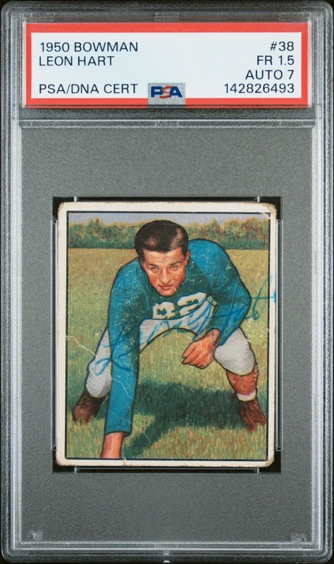 1950 Bowman Leon Hart Rookie Auto #38 PSA 1.5 / 7 - Detroit Lions - POP 1!