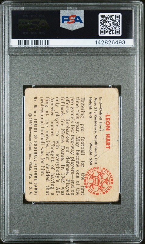 1950 Bowman Leon Hart Rookie Auto #38 PSA 1.5 / 7 - Detroit Lions - POP 1! view 2