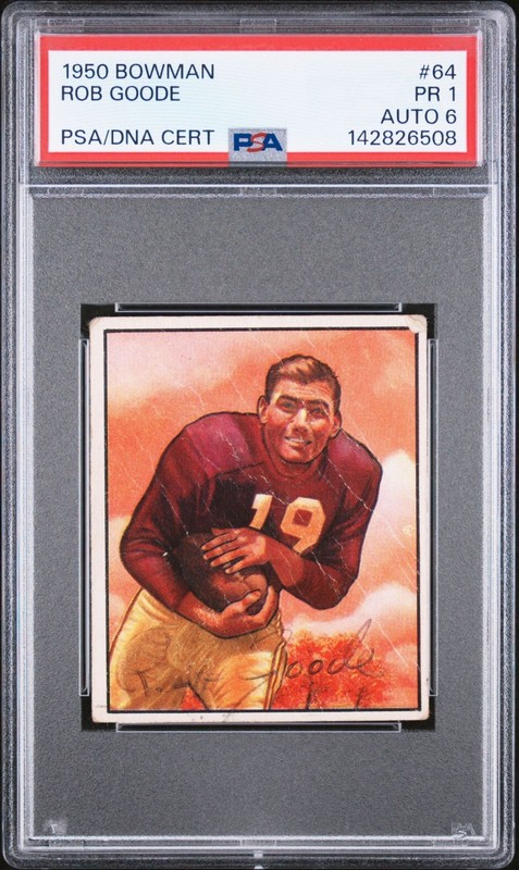 1950 Bowman Rob Goode Rookie Auto #64 PSA 1 / 6 - Washington Redskins - POP 1!
