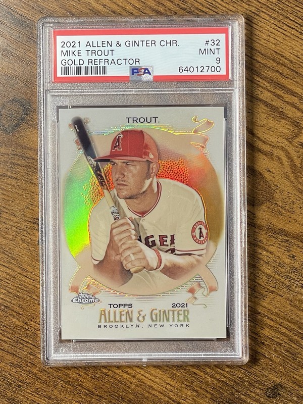 2021 TOPPS ALLEN AND GINTER CHROME MIKE TROUT GOLD REFRACTOR PSA 9