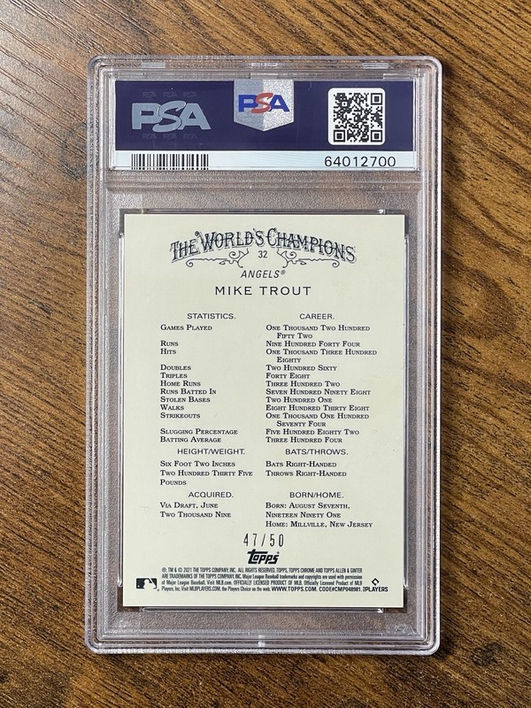2021 TOPPS ALLEN AND GINTER CHROME MIKE TROUT GOLD REFRACTOR PSA 9 view 2